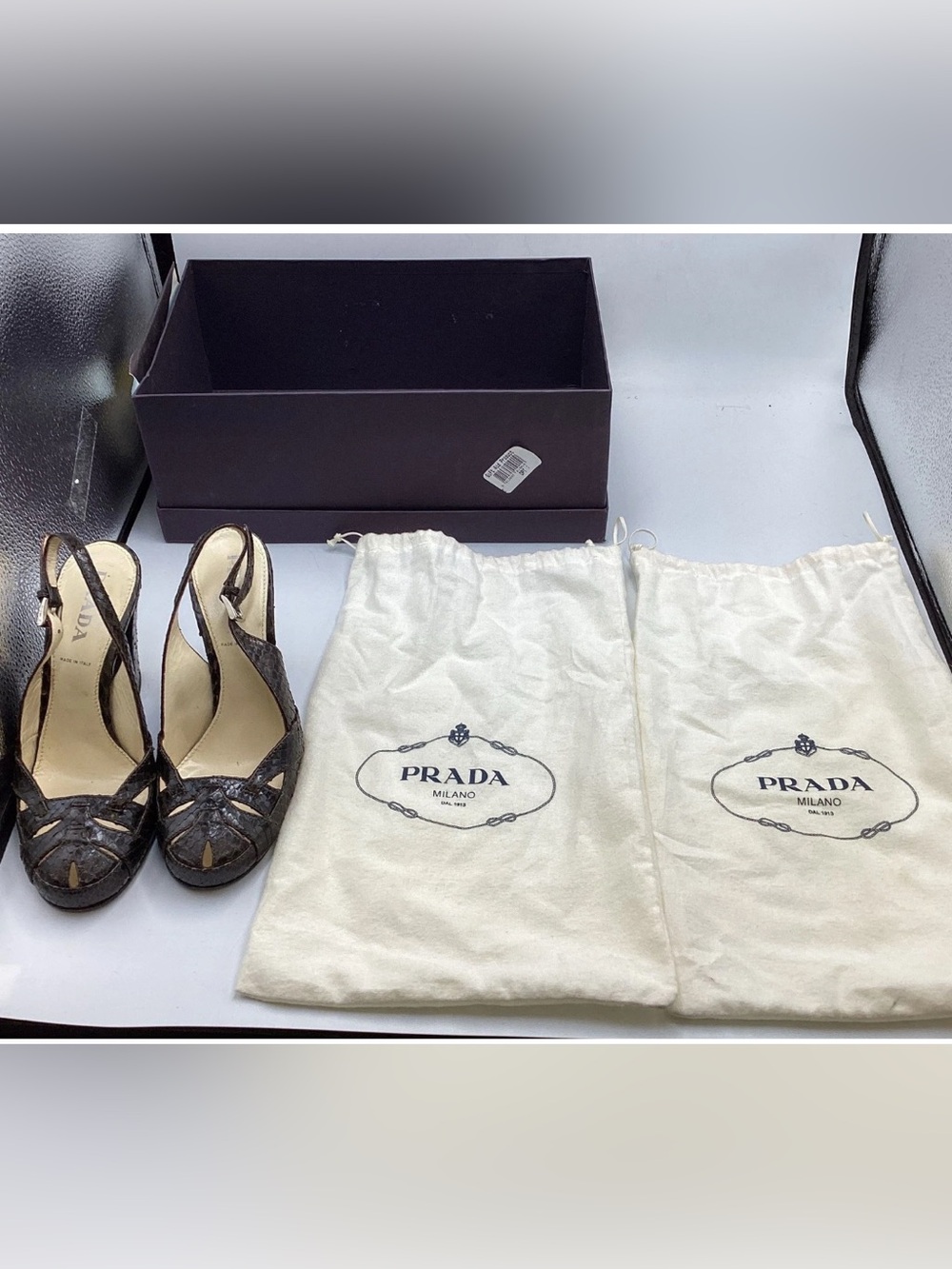 Vintage Prada SS05: ‘Ideal’ Dark Brown Snake Courts in Original Box & Dust Bags